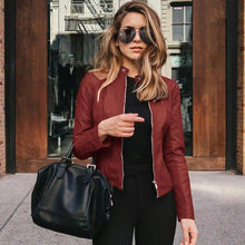 Load image into Gallery viewer, Women's PU Leather Biker Zipper Jacket
