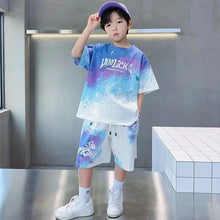 Load image into Gallery viewer, Boys Loose Casual Sets Summer Teen Gradient T-shirts+Shorts 2Pcs Big Kids Sport Short Sleeve Clothes Suits Children Print Outfit
