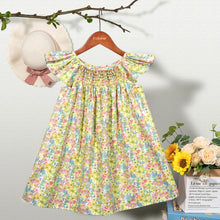 Load image into Gallery viewer, Floral Summer Dress for 1 2 3 4 5 6 Years Girls Smocking Design with Flying Sleeve Baby Toddler Daily Cute Clothes
