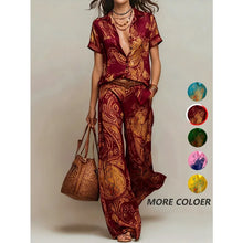 Load image into Gallery viewer, Women's Summer 2-Piece Set Elegant Printed Short Sleeve Shirt Top with Fashionable Casual Loose Wide Leg Pants Ensemble
