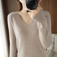 Load image into Gallery viewer, New Cashmere Women's V-neck Pullover Lace Neck Hollow Out Design Casual Knitted Long Sleeve Women's Sweater Autumn And Winter
