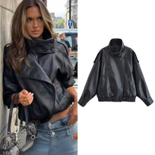 Load image into Gallery viewer, Women's Jacket Fall 2025 New Black Long Sleeve Pebble Faux Leather Jacket Motorcycle Style Personality Fashion
