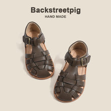 Load image into Gallery viewer, Girls' Genuine Leather Roman Sandals | Anti-Slip Soft Sole Summer Shoes (Sizes 22–31)
