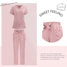 Load image into Gallery viewer, Surgical Uniforms Woman Fashion Bow Belt Nursing Scrubs Set Medical Uniform Top Pants Hospital Clinical Suits Beauty Spa Clothes
