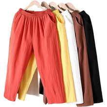 Load image into Gallery viewer, Women Summer Casual Loose Harem Elastic Waist Cotton Linen Pants Ninth Trousers
