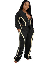 Load image into Gallery viewer, 2025 Winter Female Outfits Sets Streetwear Patchwork Zip up Big Lapel Jacket Women Tracksuit Two Pieces Wide Leg Pants Set
