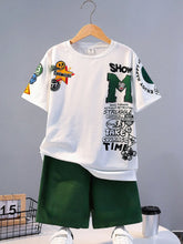 Load image into Gallery viewer, Summer Kids' Suit Boys' Loose Casual Crewneck Patterned Short-sleeved T-shirt and Shorts Comfortable Cool Tracksuit

