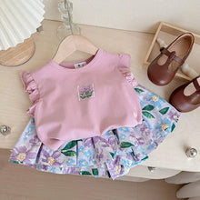 Load image into Gallery viewer, Summer Baby Girls Clothes Cotton Children's Clothing Sets for Kids  Butterfly Sleeve T-Shirts Flowers Print Shorts Two Piece
