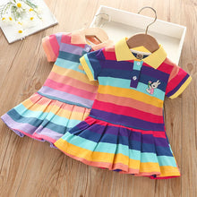 Load image into Gallery viewer, Girl's Summer fashion cute short sleeve  cartoon  rabbit embroidered rainbow strip baby girl princess dress
