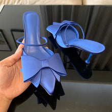 Load image into Gallery viewer, Women's Bow Knot Satin Pointed Toe Slingback Heeled Party Sandals
