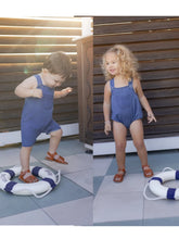 Load image into Gallery viewer, AP SS26 blue denim collection kids boys girls spring summer fashion jeans pleated skirt jumper shirt family clothing clothes

